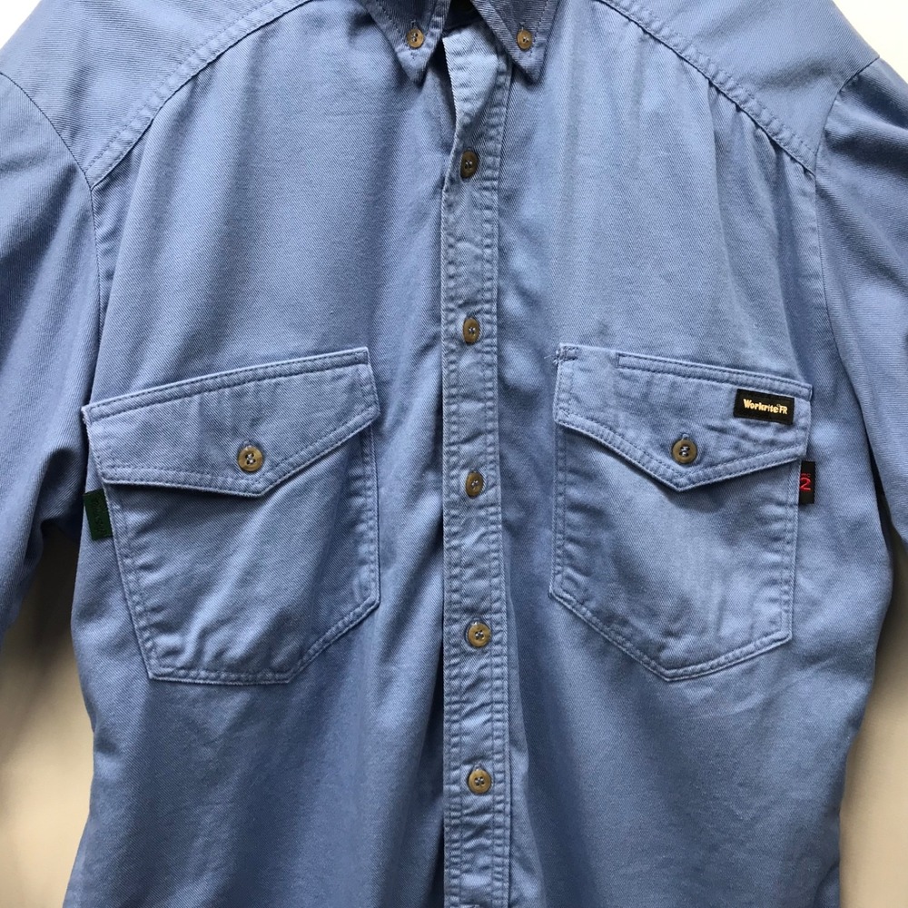 Workrite FR Shirt Men's M Blue Flame Resistant Twill Button Front Workwear - Picture 4 of 8